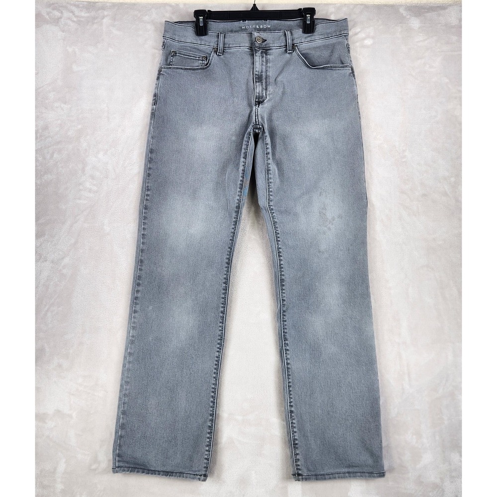 Mott & Bow Jeans Mens 36x34 Stone Gray Straight Leg Stretch Denim Pants Casual